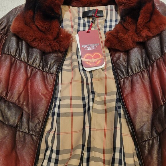 Red & Black Gradient Genuine Leather Jacke - Picture 5 of 9